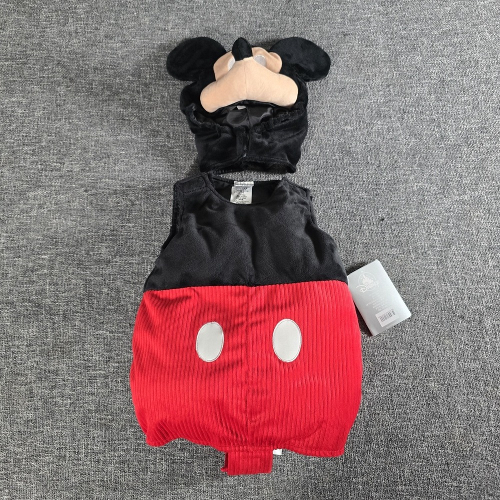 Disney Mickey Mouse Baby Costume Plush Bodysuit Hood 2pc Set 6-12 Months NWT